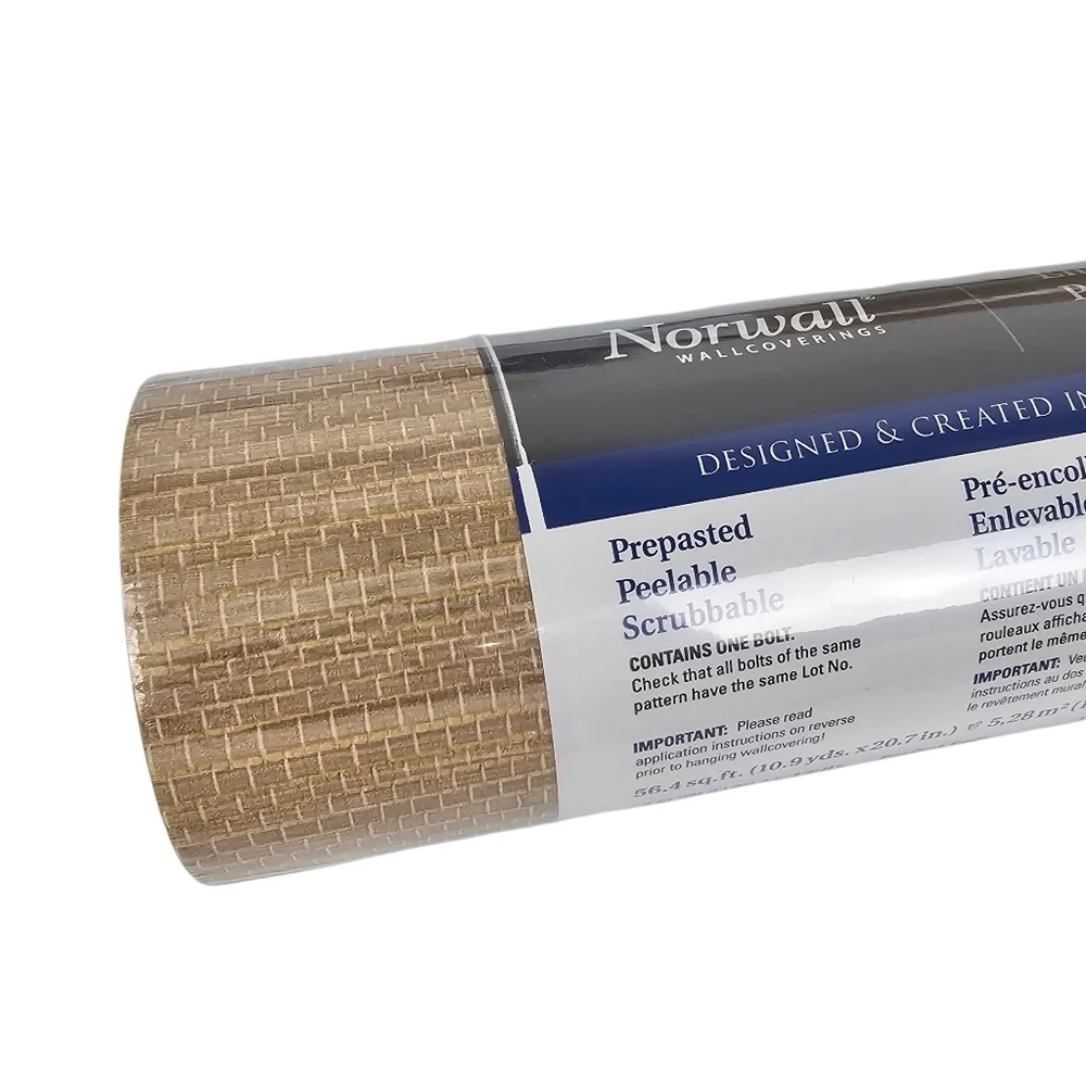 Norwall Solid Vinyl Wallcovering Faux Grass Cloth Natural Neutral Peel and Stick
